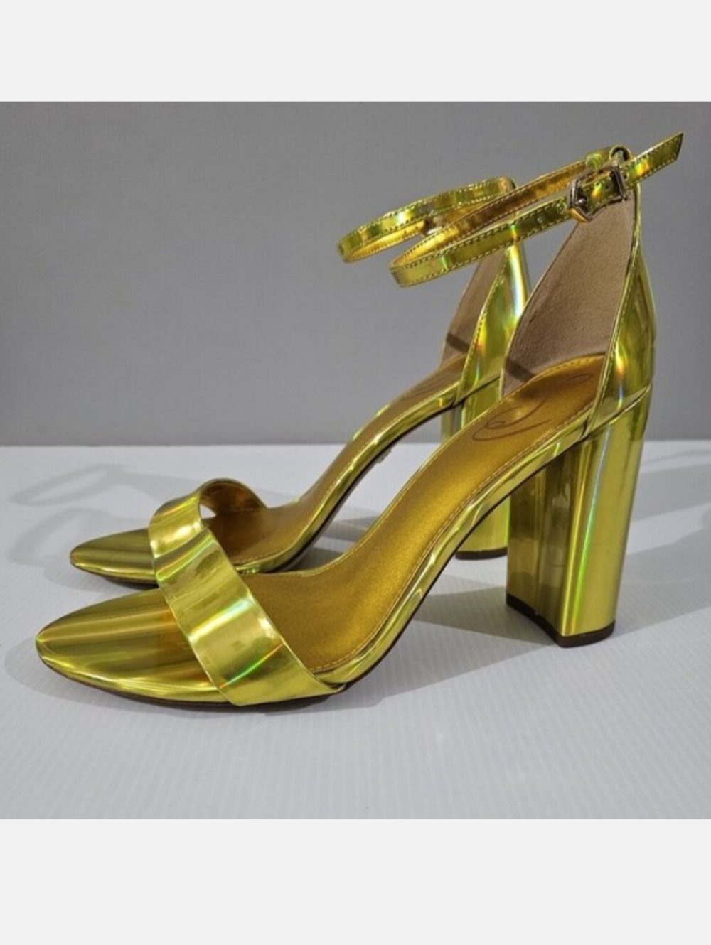 Sam Edelman Yaro Block Heel Sandal Womens 11 Metallic Gold Evening Wedding Party